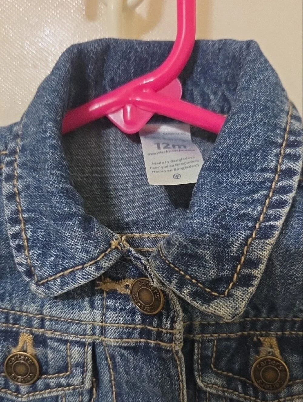 Carter's Kids Denim Blue Jean Button Up Trucker Jacket 100% Cotton - Size 12M